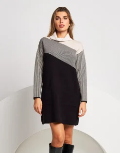 Abito dolcevita color block a righe