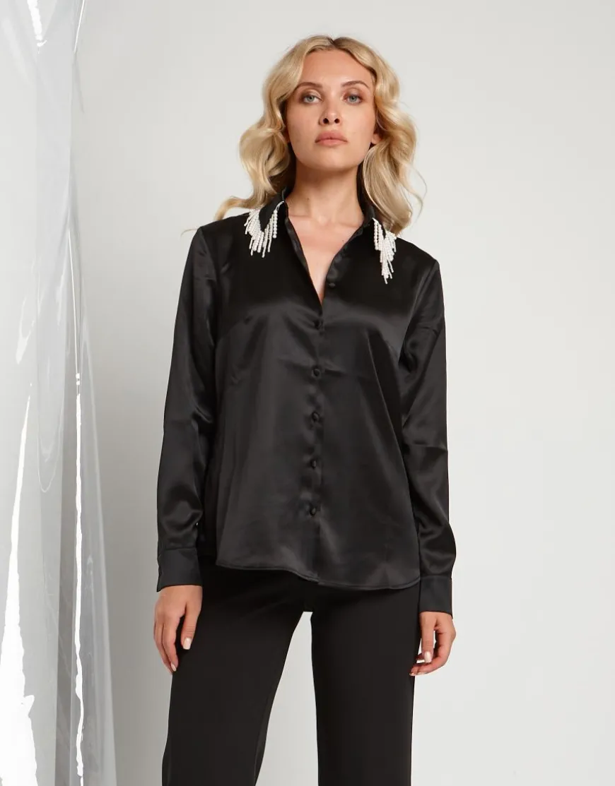 Camicia con frange di perle