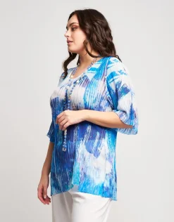 Camicia fantasia plissè con scollo a V