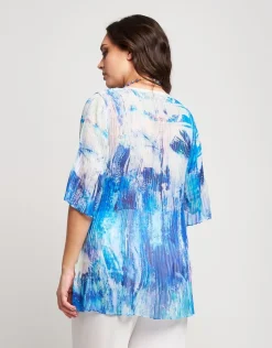 Camicia fantasia plissè con scollo a V