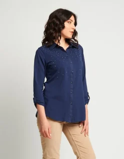 Camicia in cotone con strass bicolore