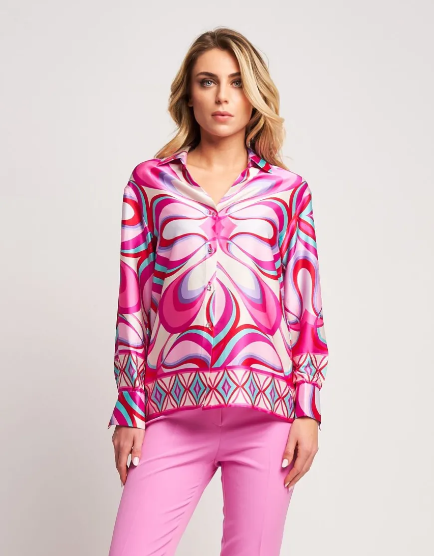 Camicia in raso con bottoni gioiello