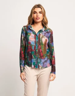 Camicia in tulle con colletto e bottoni
