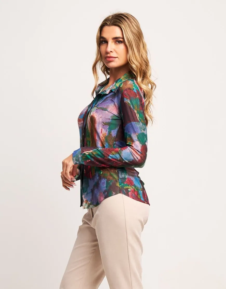 Camicia in tulle con colletto e bottoni