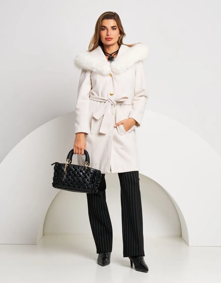 Cappotto con cappuccio e ecopelliccia