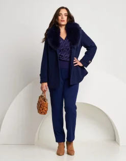 Cappotto con collo in ecopelliccia