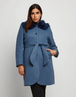 Cappotto con collo in ecopelliccia