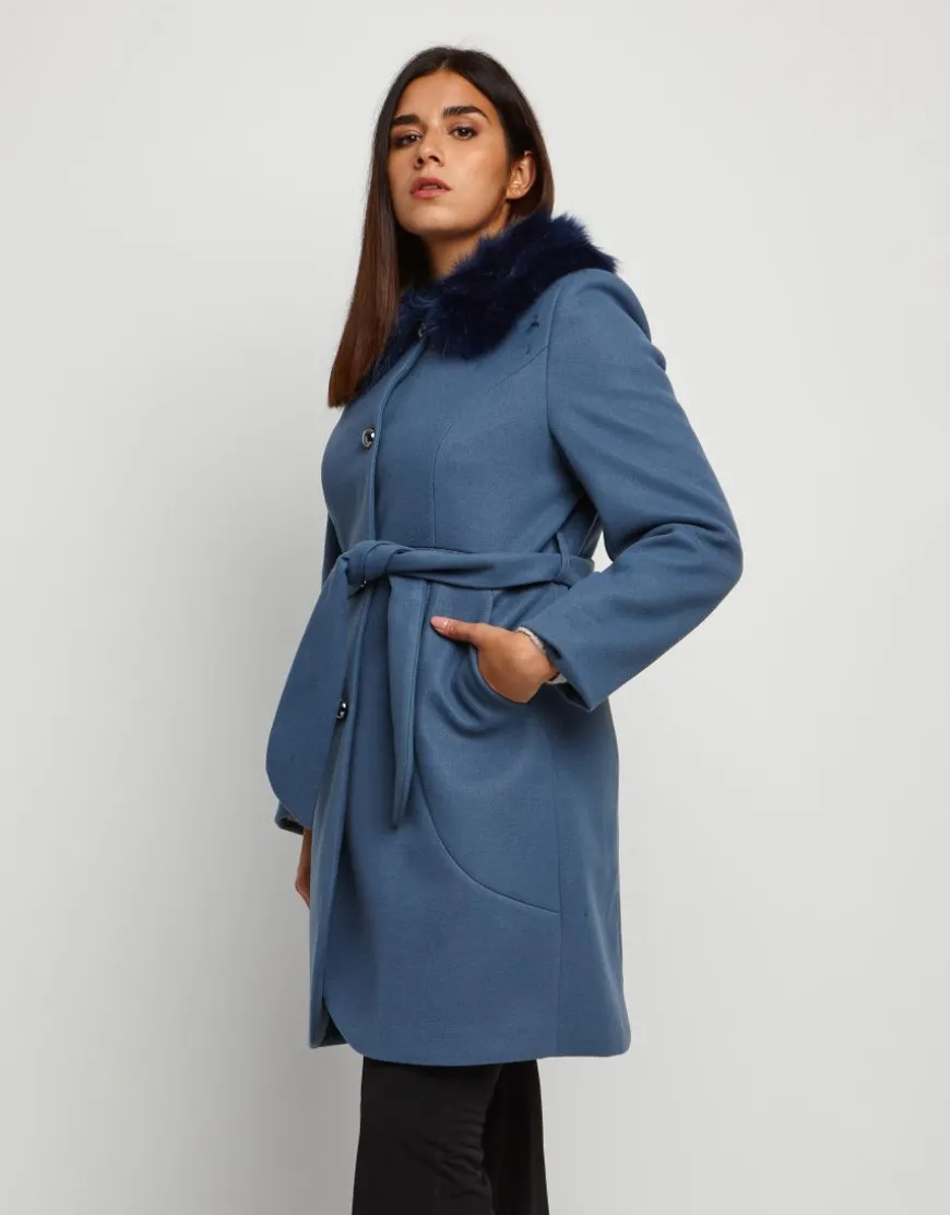 Cappotto con collo in ecopelliccia