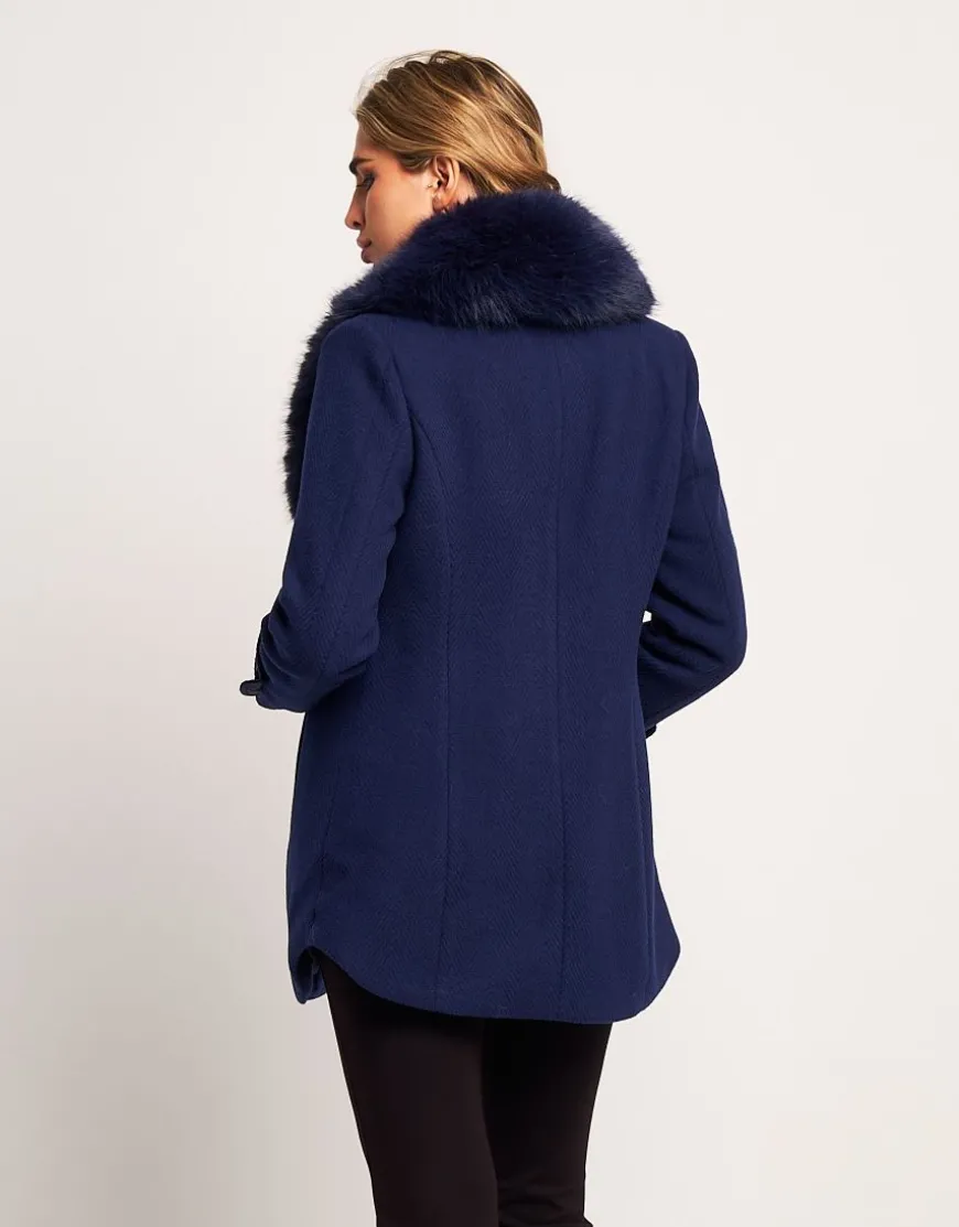 Cappotto con collo in ecopelliccia
