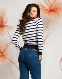 Cardigan a righe con catena oro
