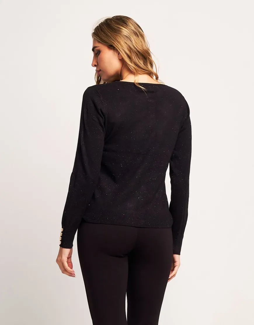 Cardigan con filato lurex e bottoni