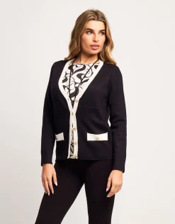 Cardigan in maglia battuta con bottoni oro