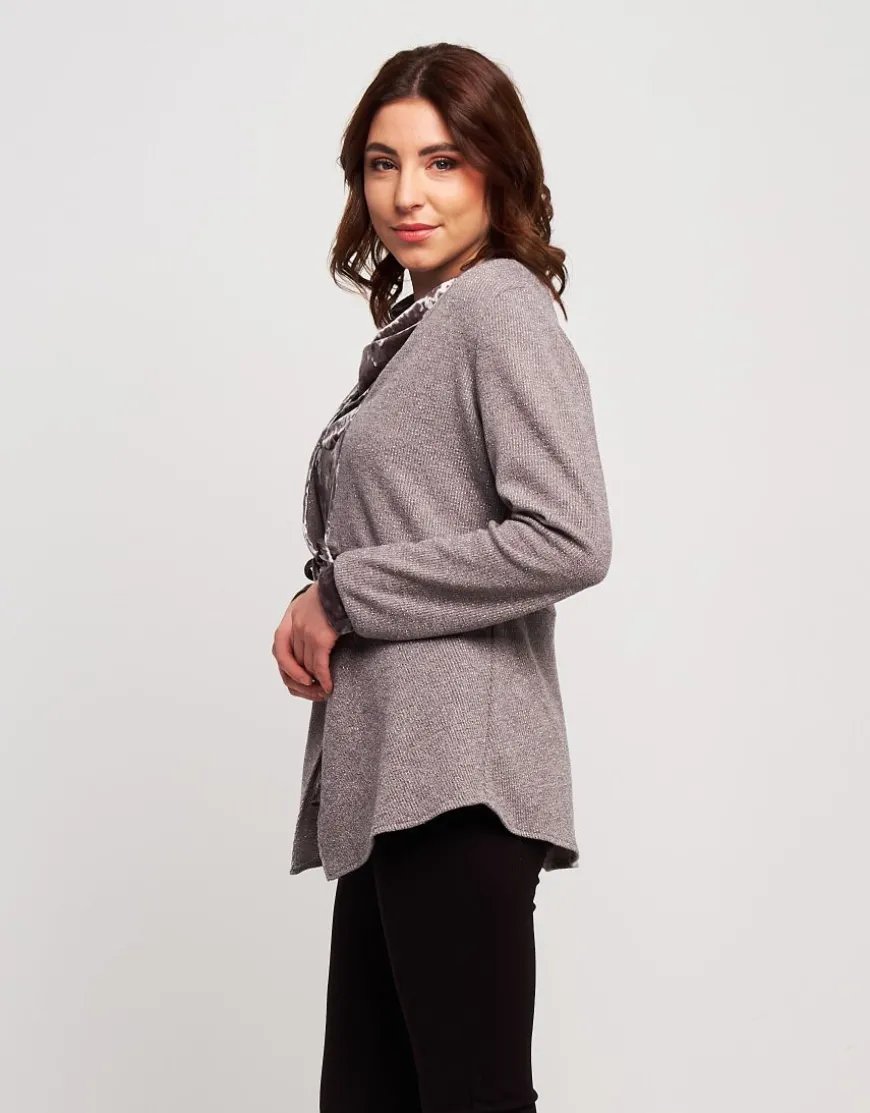 Cardigan in maglia con inserti in velluto
