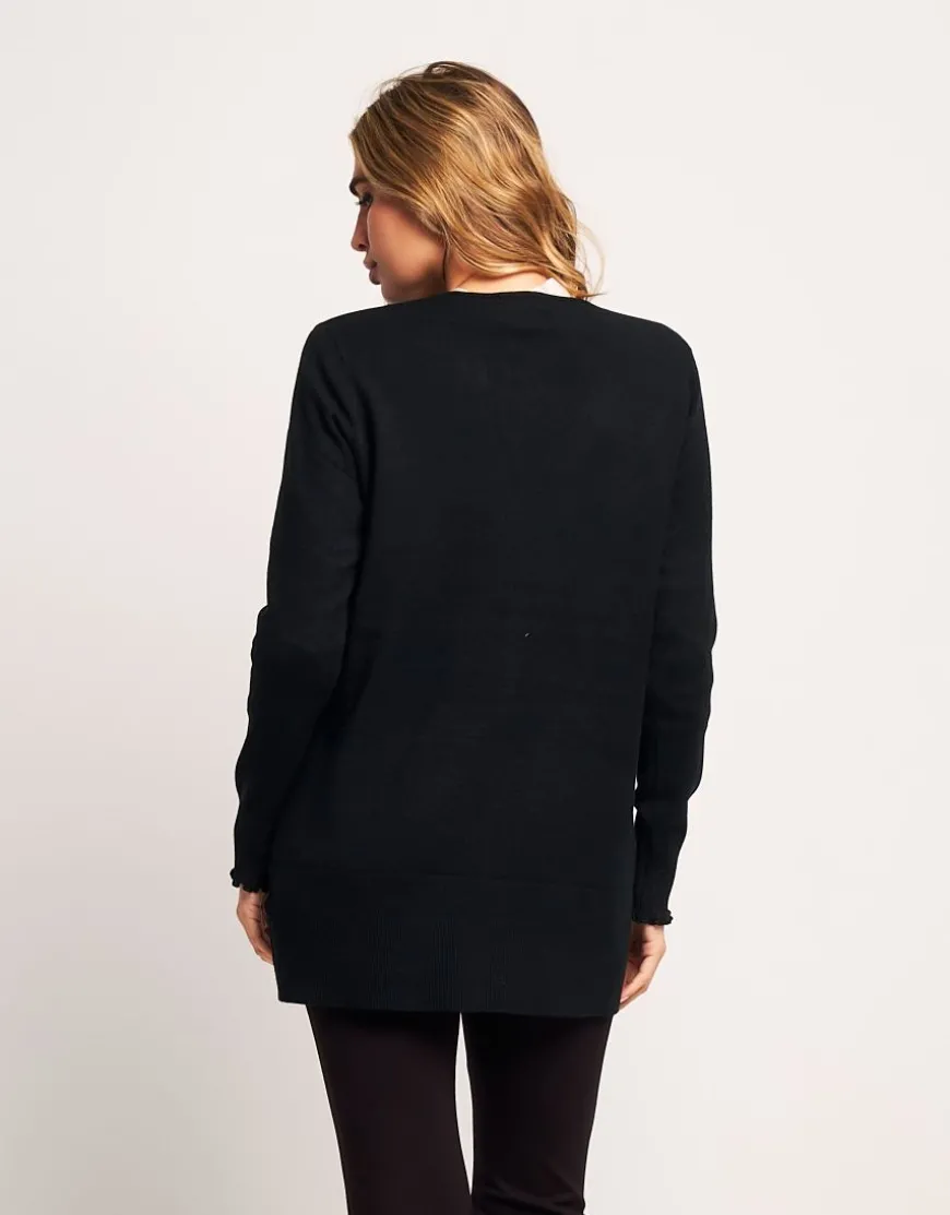Cardigan in maglia lurex con volant e bottoni