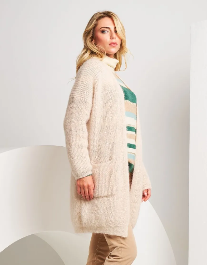 Cardigan lungo in filato con tasche