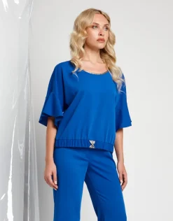 Casacca in tessuto fluido con cinturino e dettagli in lurex