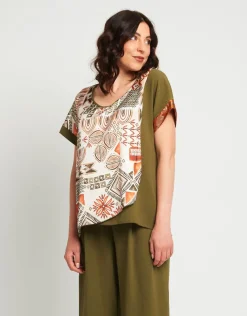 Casacca in viscosa e raso con maniche a kimono