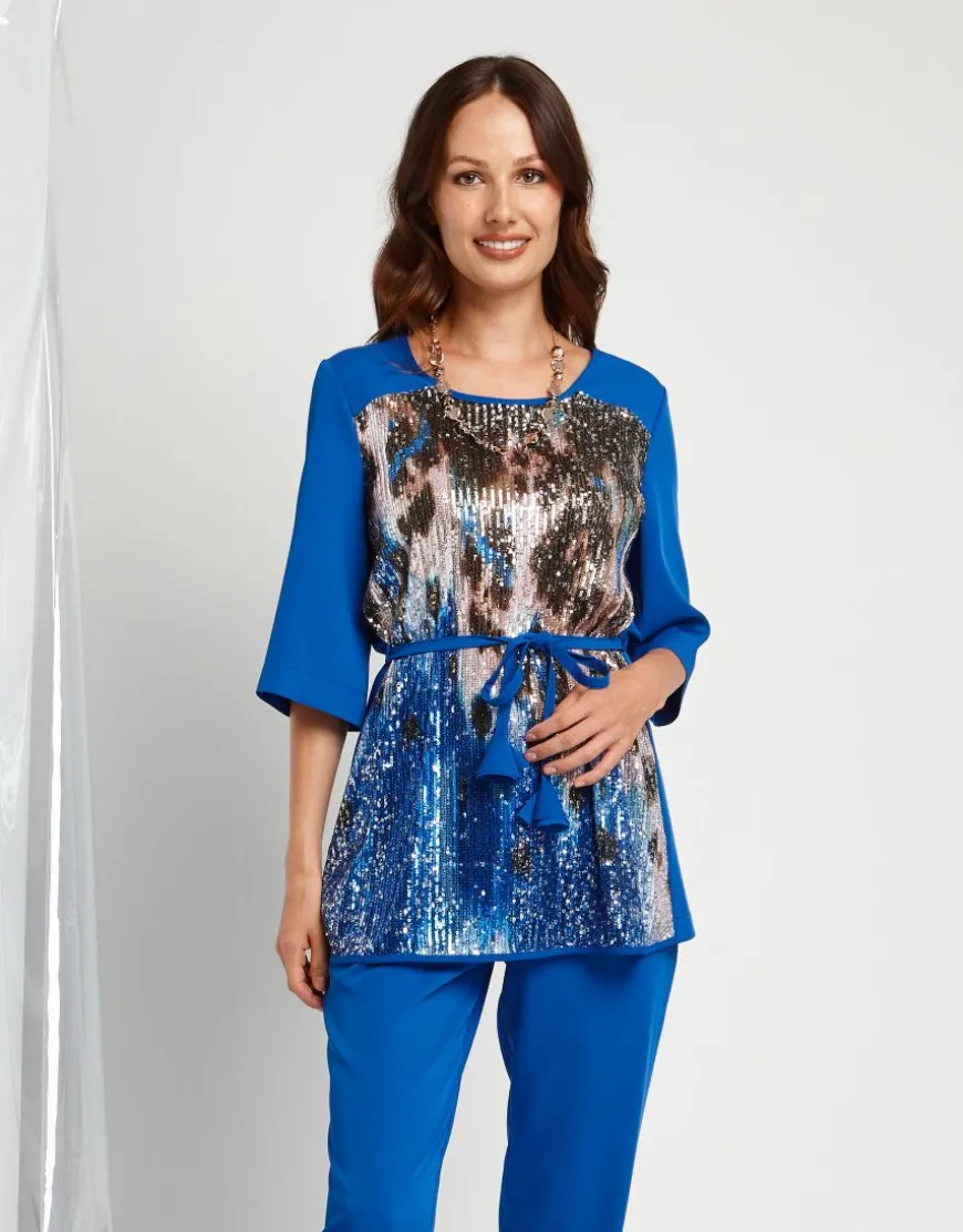 Casacca lunga con cinturino e paillettes animalier