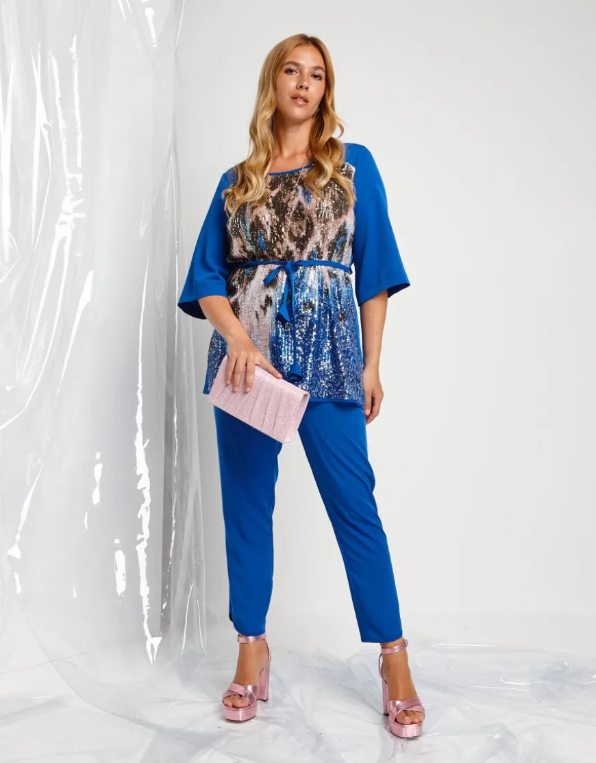 Casacca lunga con cinturino e paillettes animalier
