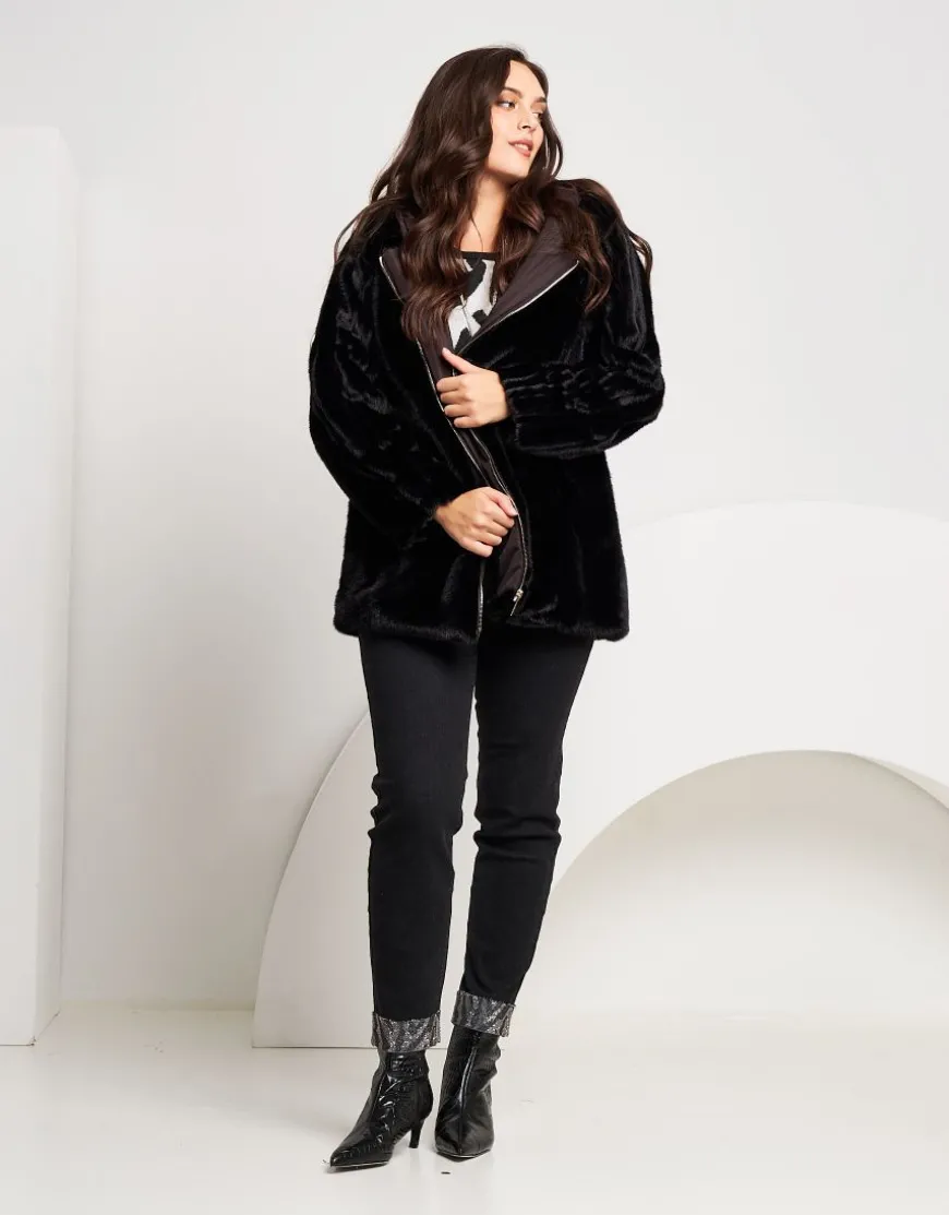 Ecopelliccia con cappuccio e zip