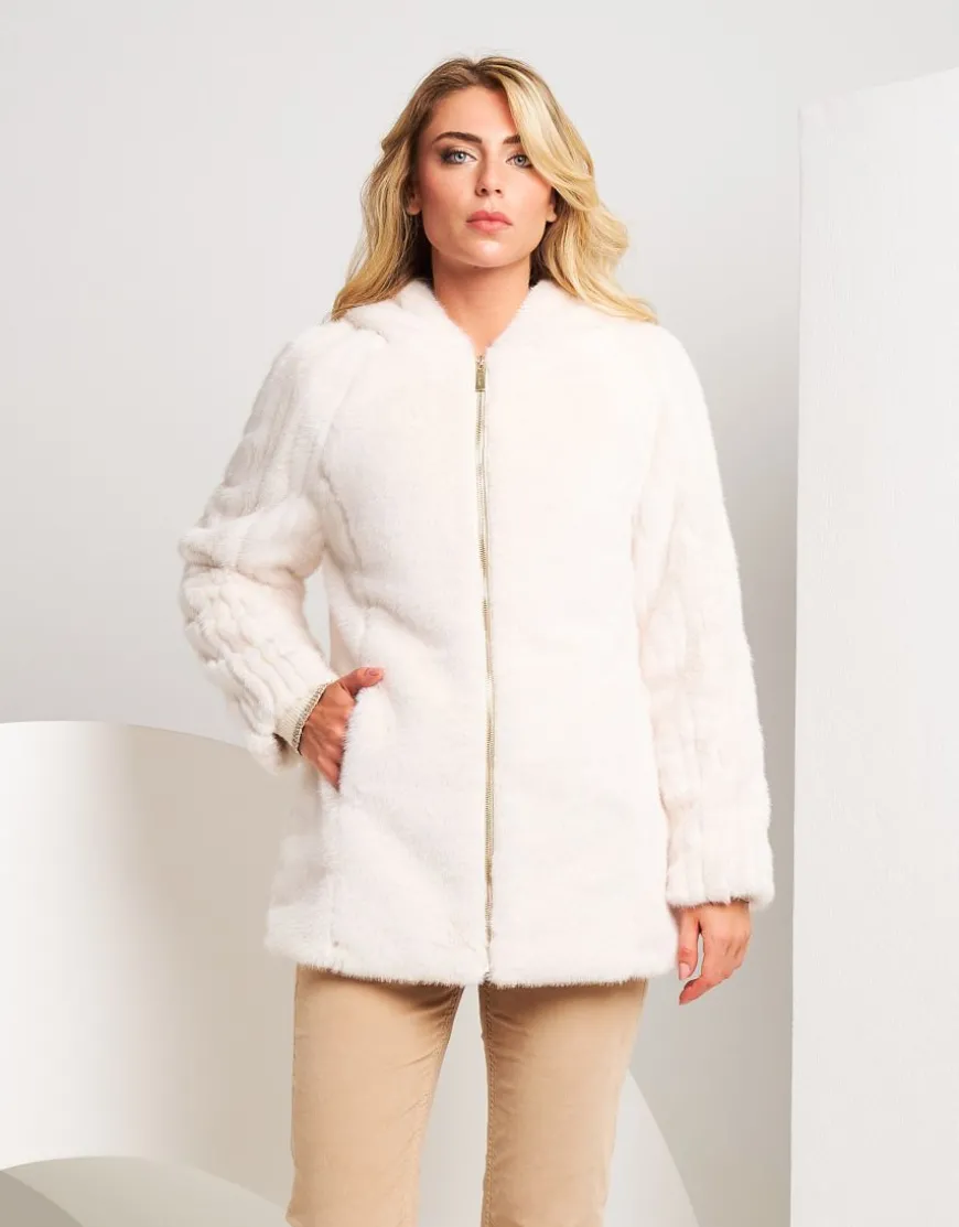 Ecopelliccia con cappuccio e zip