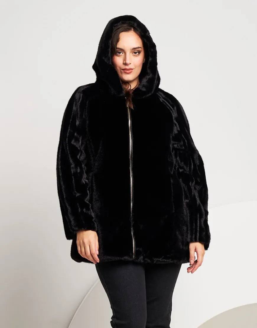 Ecopelliccia con cappuccio e zip