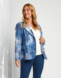 Giacca bistretch fantasia con pattine e revers