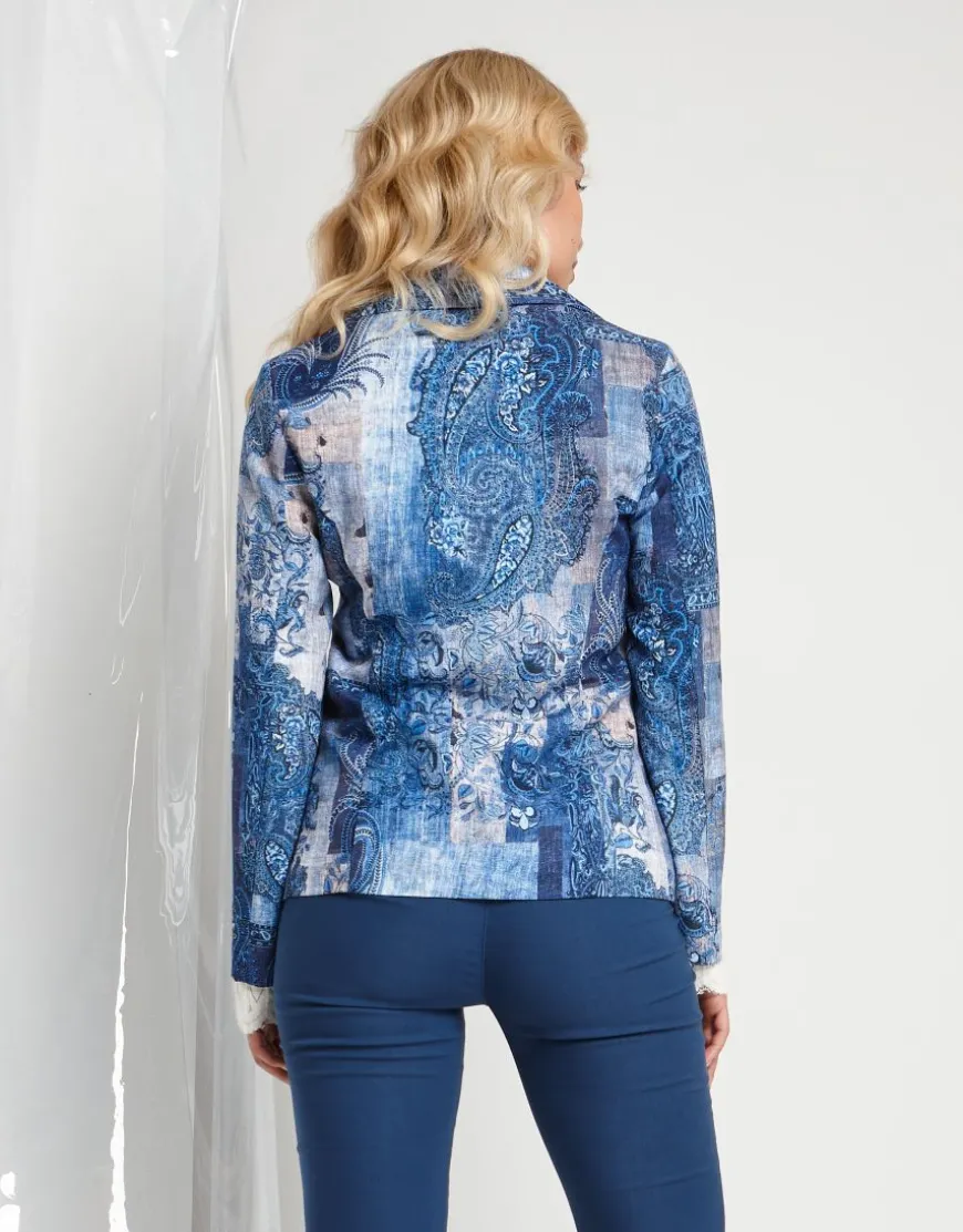 Giacca bistretch fantasia con pattine e revers
