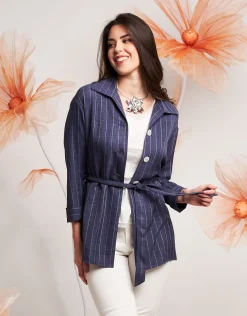 Giacca camicia in denim gessato