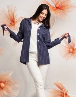 Giacca camicia in denim gessato