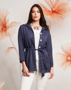 Giacca camicia in denim gessato