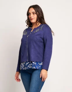 Giacca in ecosuede con zip e applicazioni