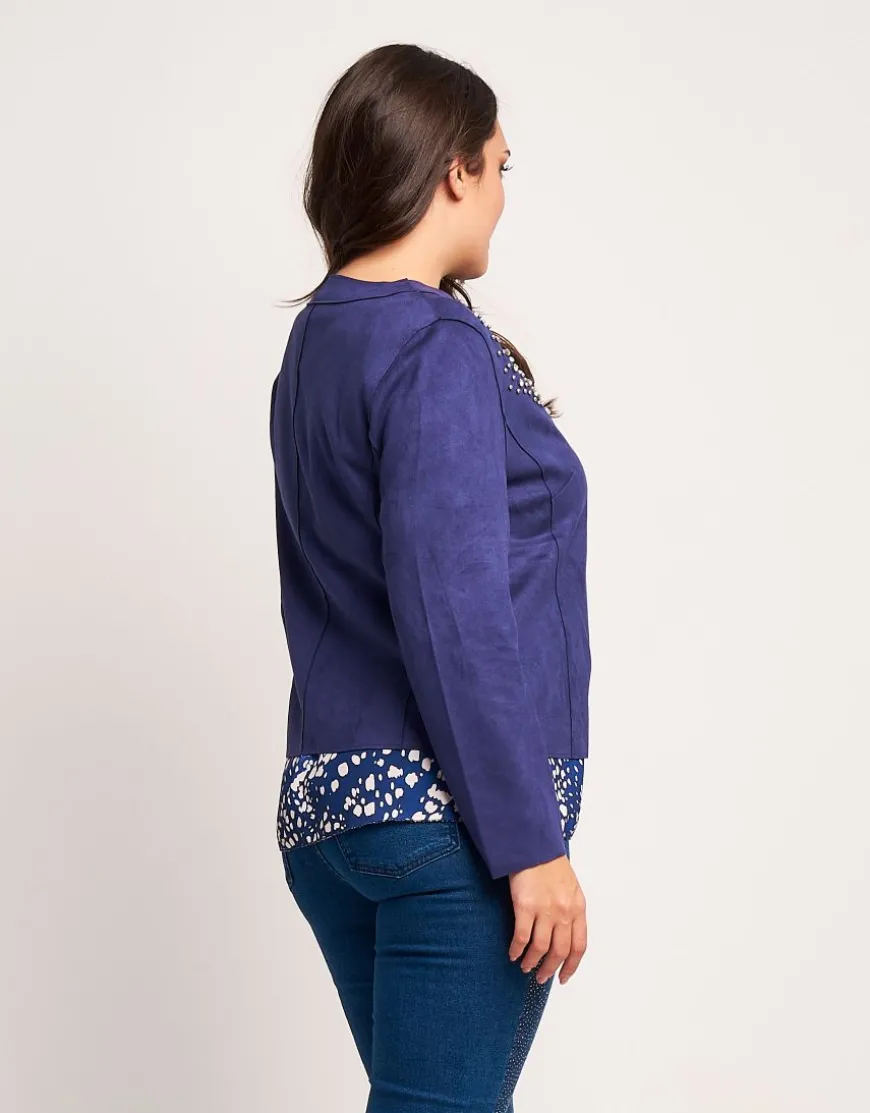 Giacca in ecosuede con zip e applicazioni