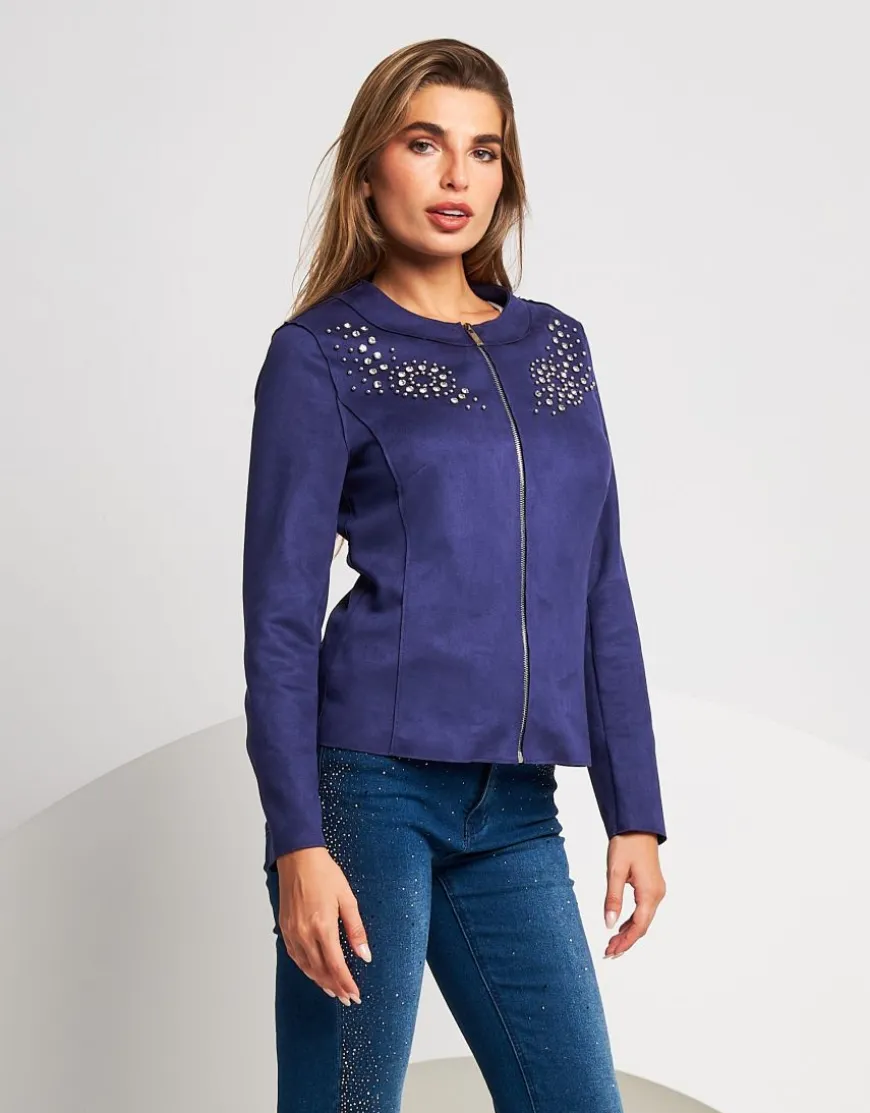 Giacca in ecosuede con zip e applicazioni