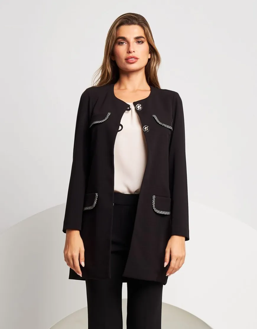 Giacca lunga con pattine bordate fantasia