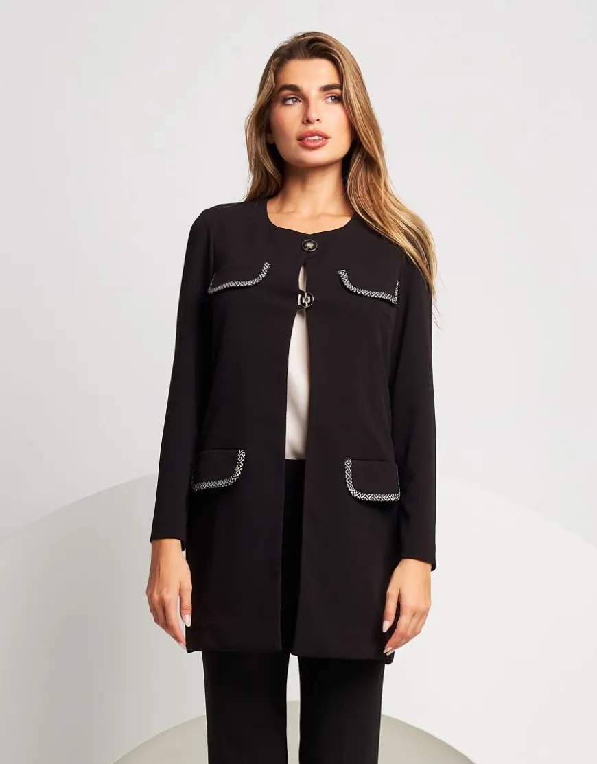 Giacca lunga con pattine bordate fantasia