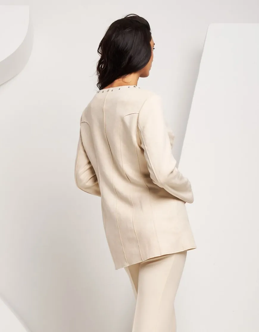 Giacca lunga in ecosuede con borchie
