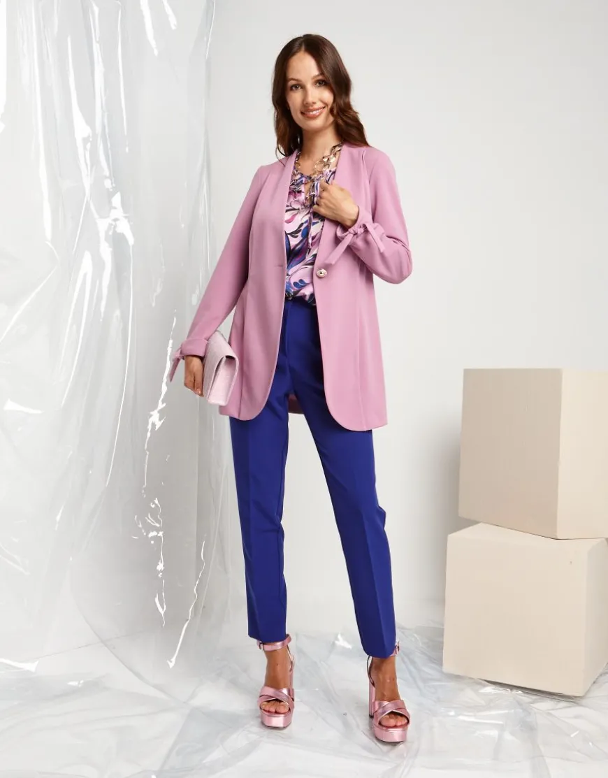 Giacca lunga rosa con laccetti