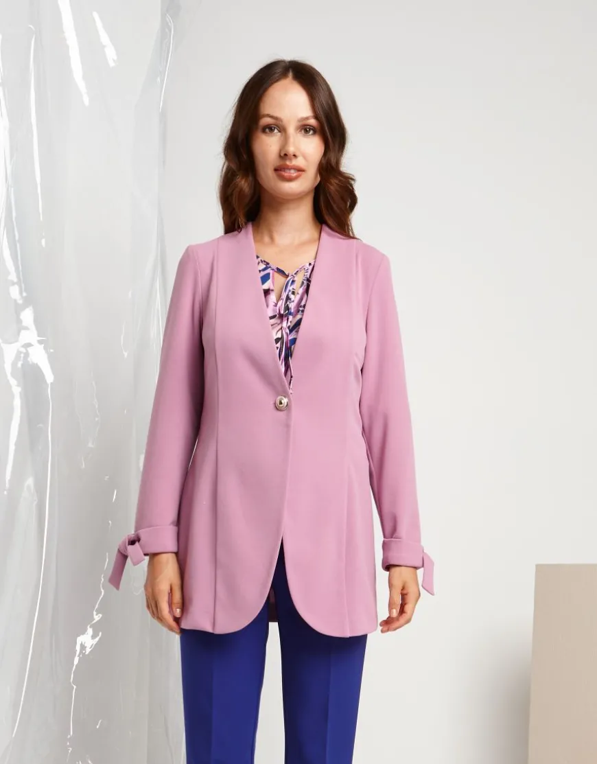 Giacca lunga rosa con laccetti