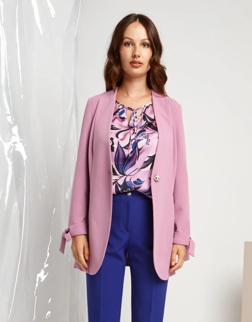 Giacca lunga rosa con laccetti
