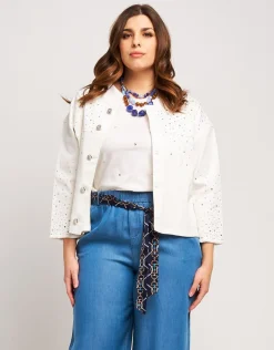 Giubbino di jeans bianco con strass