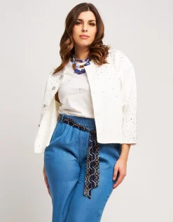 Giubbino di jeans bianco con strass