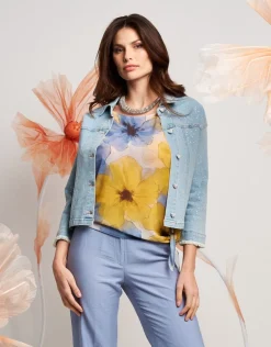 Giubbino in jeans chiaro con strass