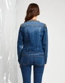 Giubbino in jeans con catene oro