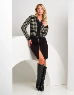 Gonna tubino con zip e fascia in ecopelle