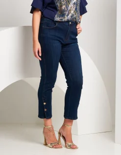Jeans 5 tasche con spacco e bottoni