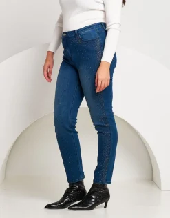 Jeans 5 tasche con strass bicolore