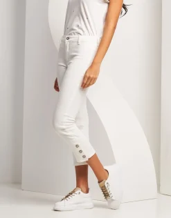 Jeans bianco con bottoni sul fondo