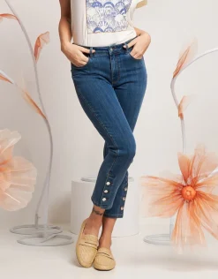 Jeans Capri con spacco e bottoni