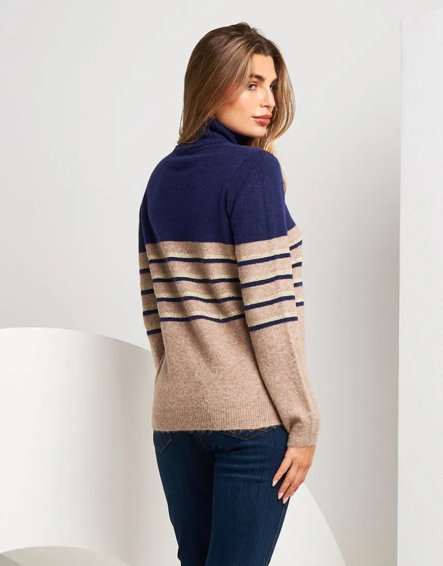 Maglia a righe bicolore con collo alto
